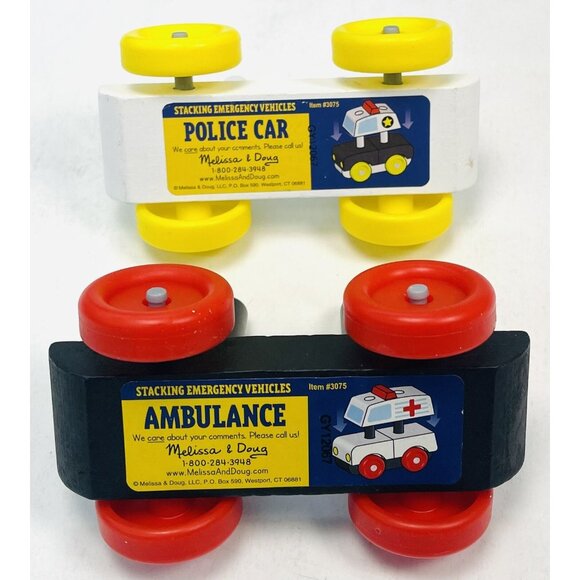 Lot 2 MELISSA & DOUG Wooden Stacking Emergency Vehicles AMBULANCE & POLICE CAR - Picture 7 of 7
